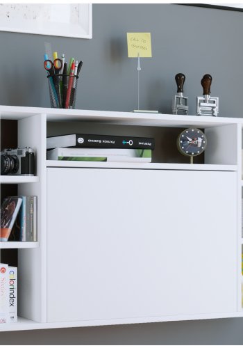 Wandila skrivebord til vggen, m. hylder - hvid tr
