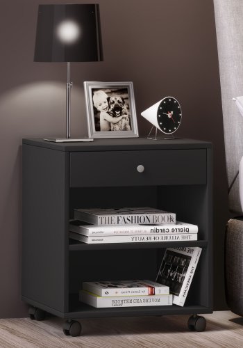 Rolda sengebord, m. 1 hylde og 1 skuffe - sort tr