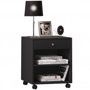 Rolda sengebord, m. 1 hylde og 1 skuffe - sort tr