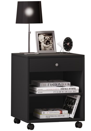 Rolda sengebord, m. 1 hylde og 1 skuffe - sort tr