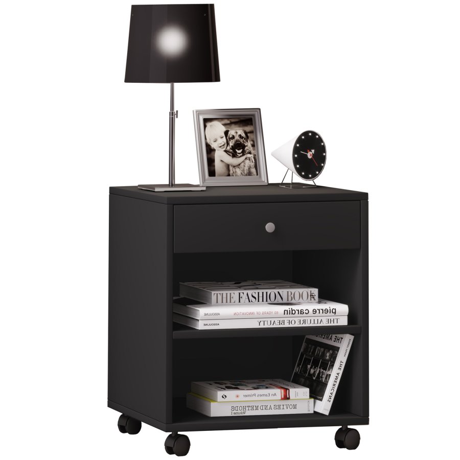 Rolda sengebord, m. 1 hylde og 1 skuffe - sort tr