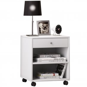 Rolda sengebord, m. 1 hylde og 1 skuffe - hvid tr