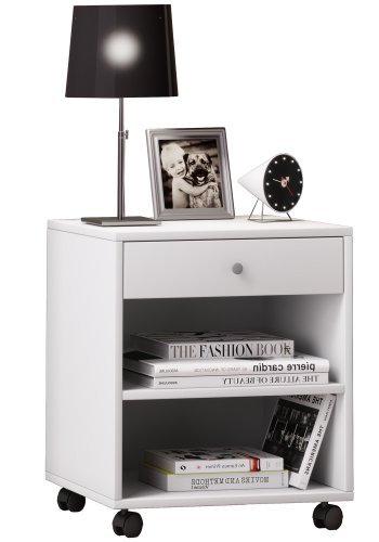 Rolda sengebord, m. 1 hylde og 1 skuffe - hvid tr