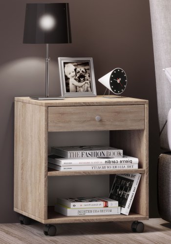 Rolda sengebord, m. 1 hylde og 1 skuffe - natur tr