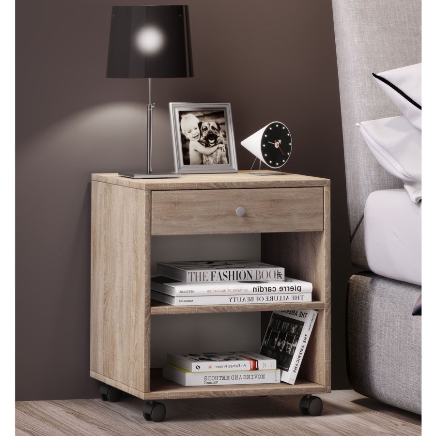 Rolda sengebord, m. 1 hylde og 1 skuffe - natur tr