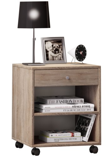 Rolda sengebord, m. 1 hylde og 1 skuffe - natur tr