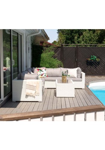 VENTURE DESIGN Amazon modul sofa havest 3+2+1 m. gr hynder - hvid rattan og aluminium 