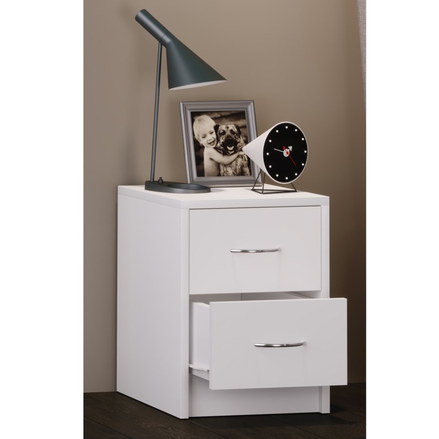 Boxal Mini sengebord, m. 2 skuffer - hvid tr