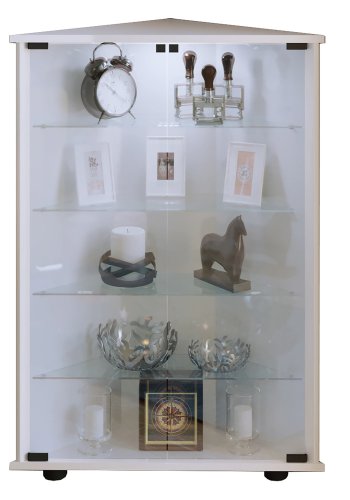 Jecka hjrneskab, m. 2 lger og 4 hylder - glas og hvid tr