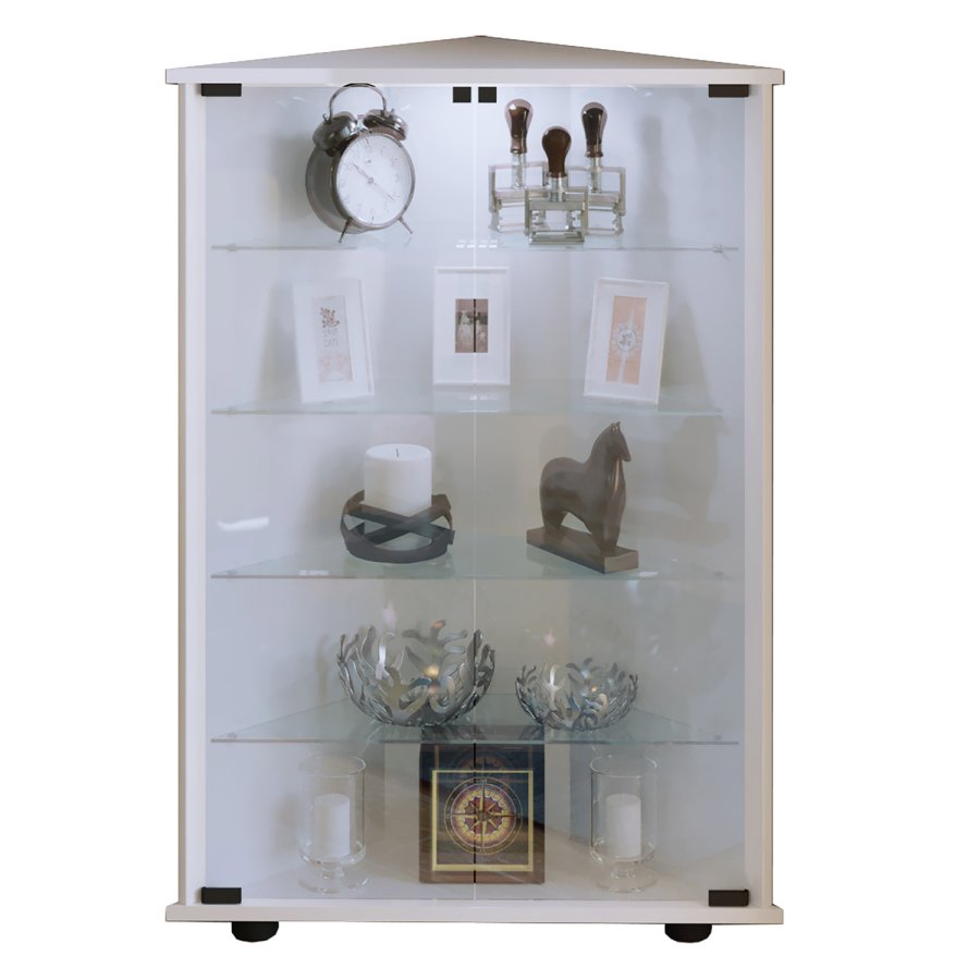 Jecka hjrneskab, m. 2 lger og 4 hylder - glas og hvid tr