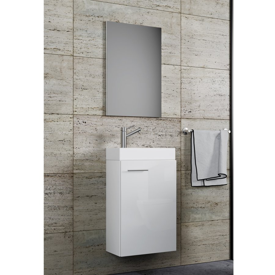 Slito badevrelsesmbelst - spejlglas, keramik og hvid tr