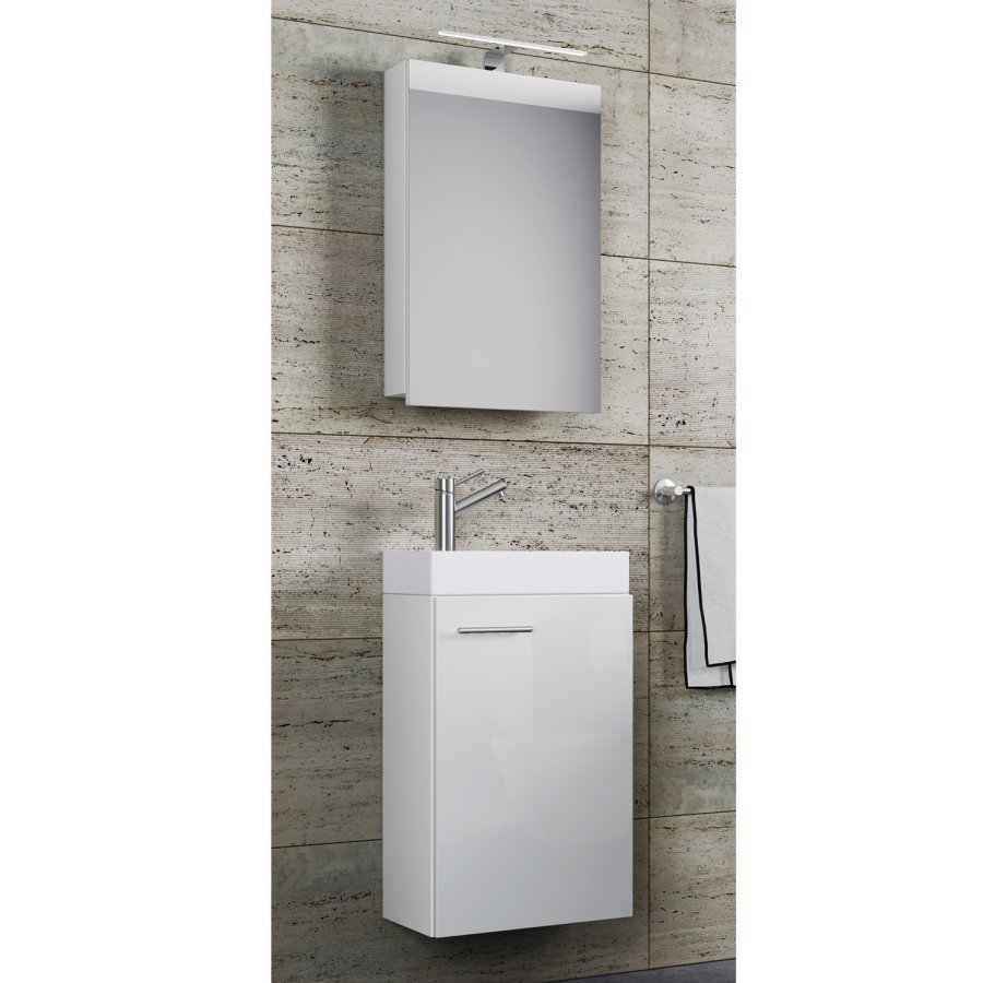 Slito badevrelsesmbelst - spejlglas, keramik og hvid tr