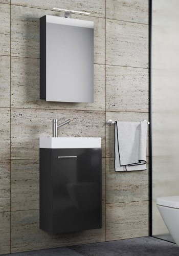 Slito badevrelsesmbelst - spejlglas, keramik og sort tr