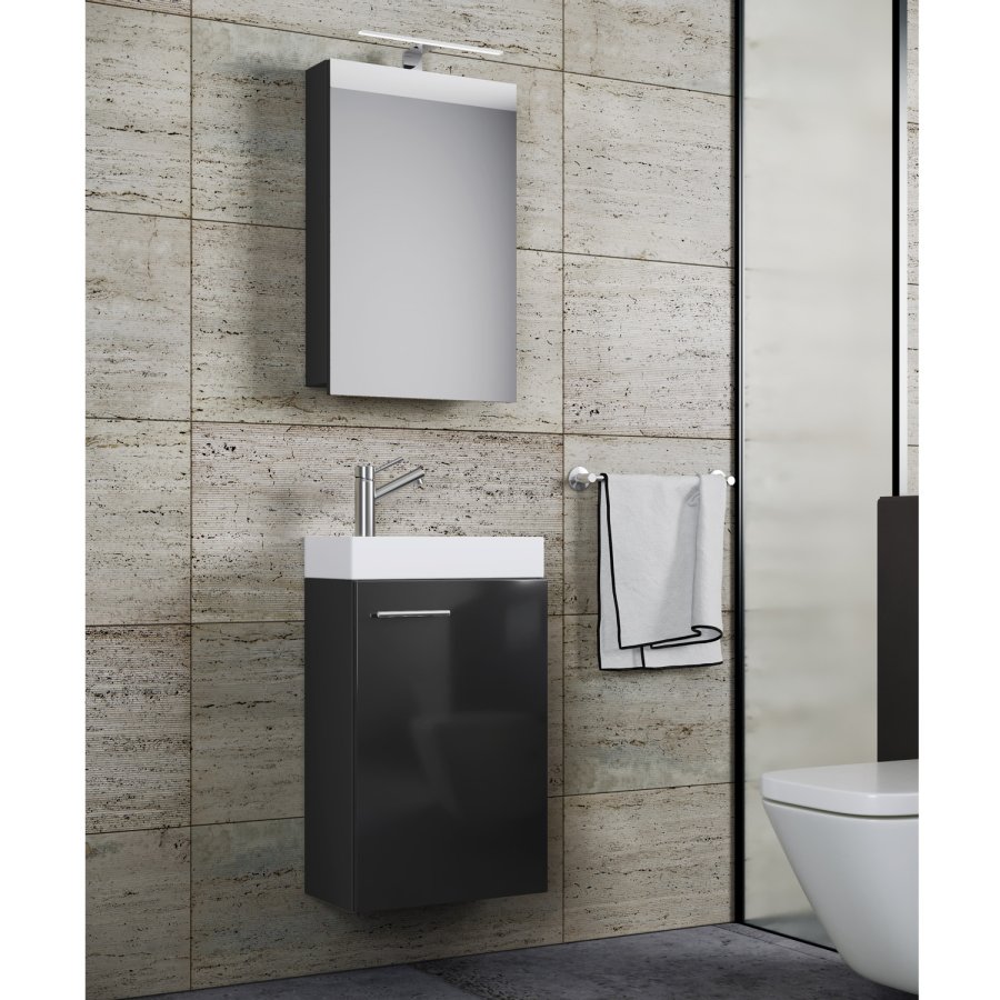 Slito badevrelsesmbelst - spejlglas, keramik og sort tr