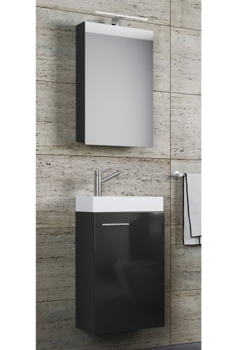 Slito badevrelsesmbelst - spejlglas, keramik og sort tr