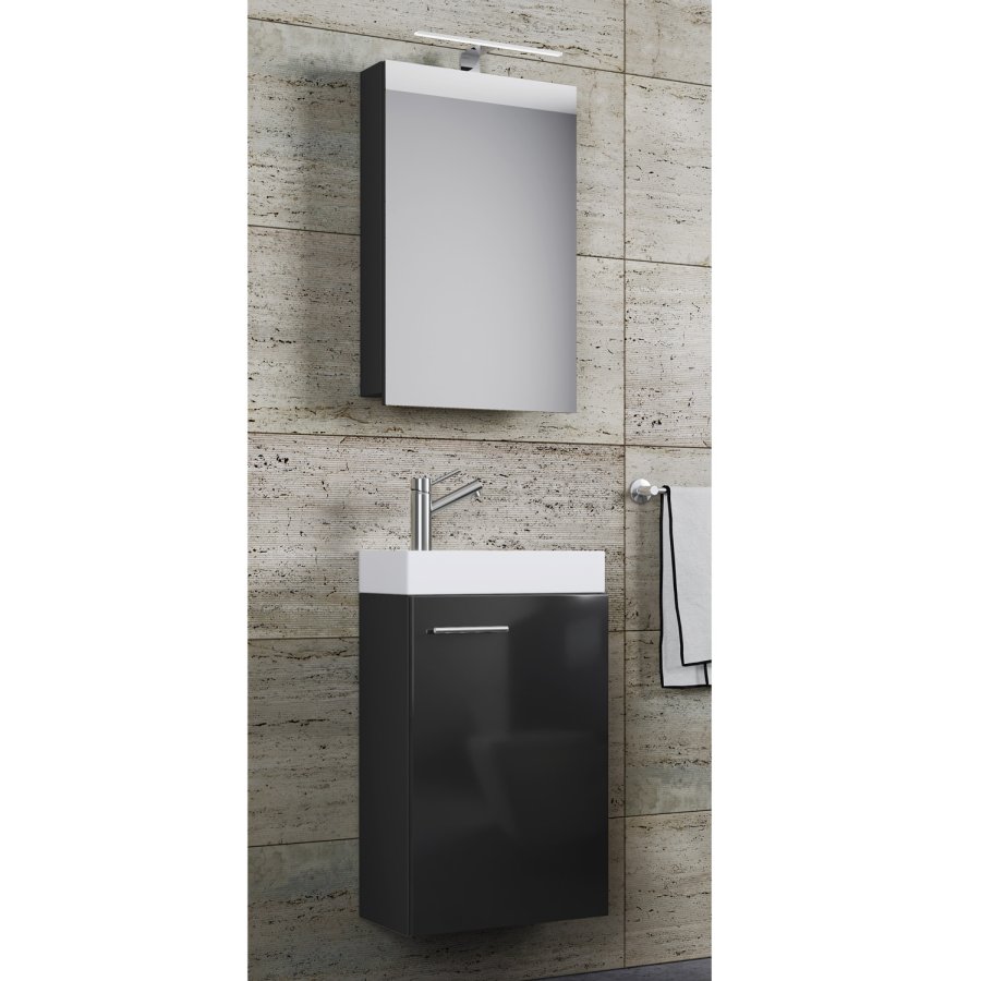 Slito badevrelsesmbelst - spejlglas, keramik og sort tr