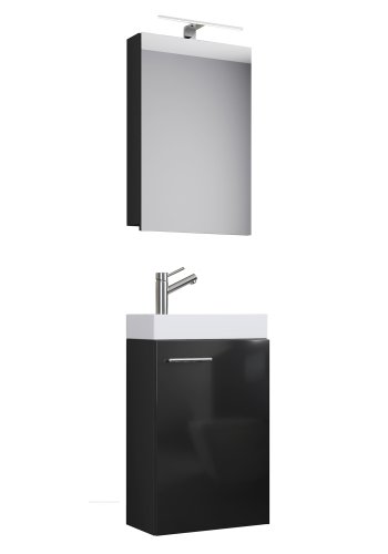 Slito badevrelsesmbelst - spejlglas, keramik og sort tr