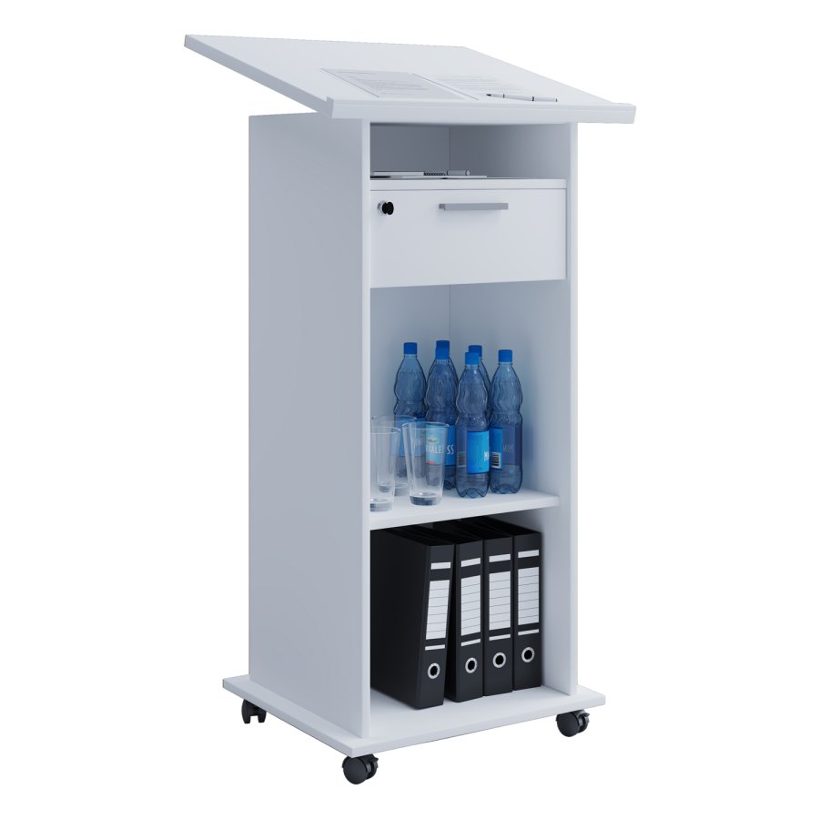 Meeta stende skrivebord, m. hylder og skuffe - hvid tr