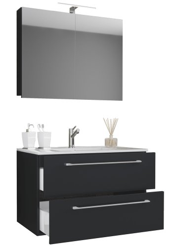 Sentas badevrelsesmbelst - spejlglas, keramik og sort melamin