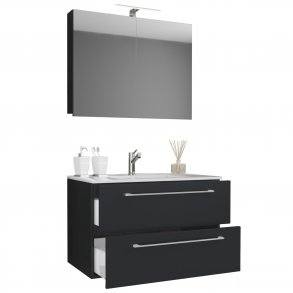 Sentas badevrelsesmbelst - spejlglas, keramik og sort melamin