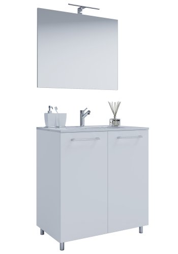 Sentas badevrelsesmbelst, m. ben - spejlglas, keramik og hvid melamin