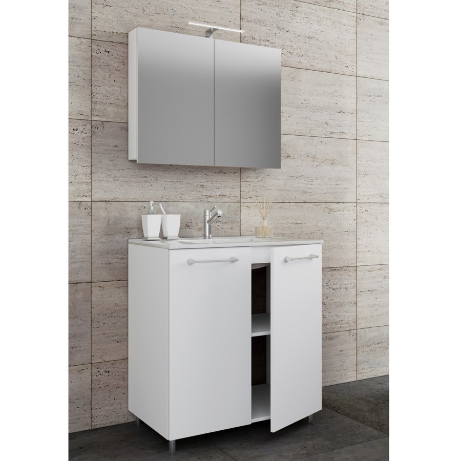 Sentas badevrelsesmbelst, m. ben - spejlglas, keramik og hvid melamin