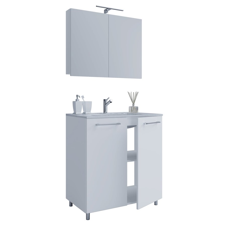 Sentas badevrelsesmbelst, m. ben - spejlglas, keramik og hvid melamin