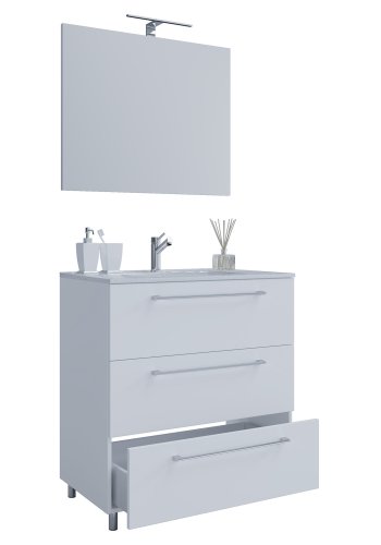 Sentas badevrelsesmbelst, m. ben - spejlglas, keramik og hvid melamin