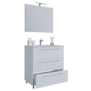 Sentas badevrelsesmbelst, m. ben - spejlglas, keramik og hvid melamin