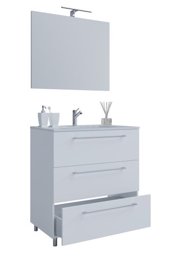 Sentas badevrelsesmbelst, m. ben - spejlglas, keramik og hvid melamin