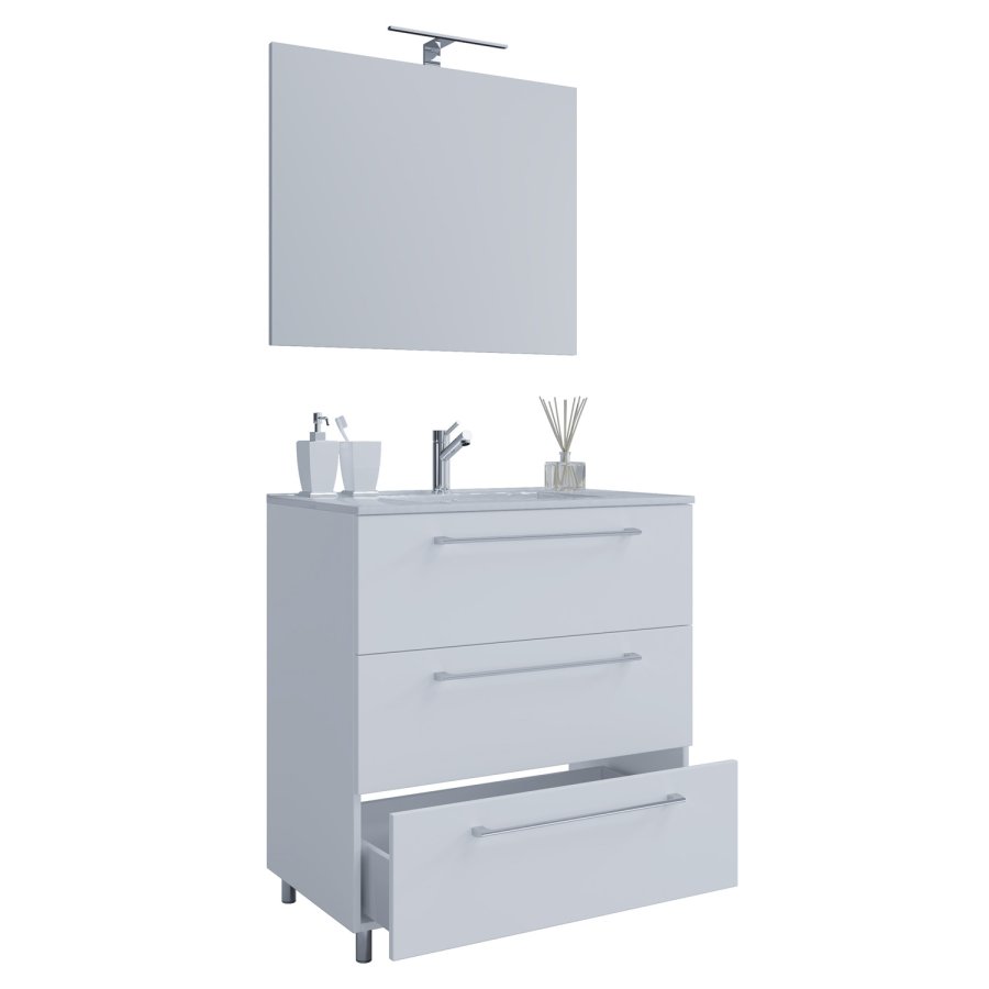 Sentas badevrelsesmbelst, m. ben - spejlglas, keramik og hvid melamin