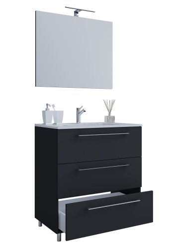 Sentas badevrelsesmbelst, m. ben - spejlglas, keramik og sort melamin