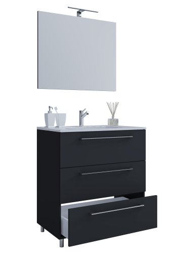 Sentas badevrelsesmbelst, m. ben - spejlglas, keramik og sort melamin