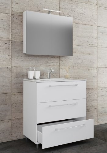 Sentas badevrelsesmbelst, m. ben - spejlglas, keramik og hvid melamin