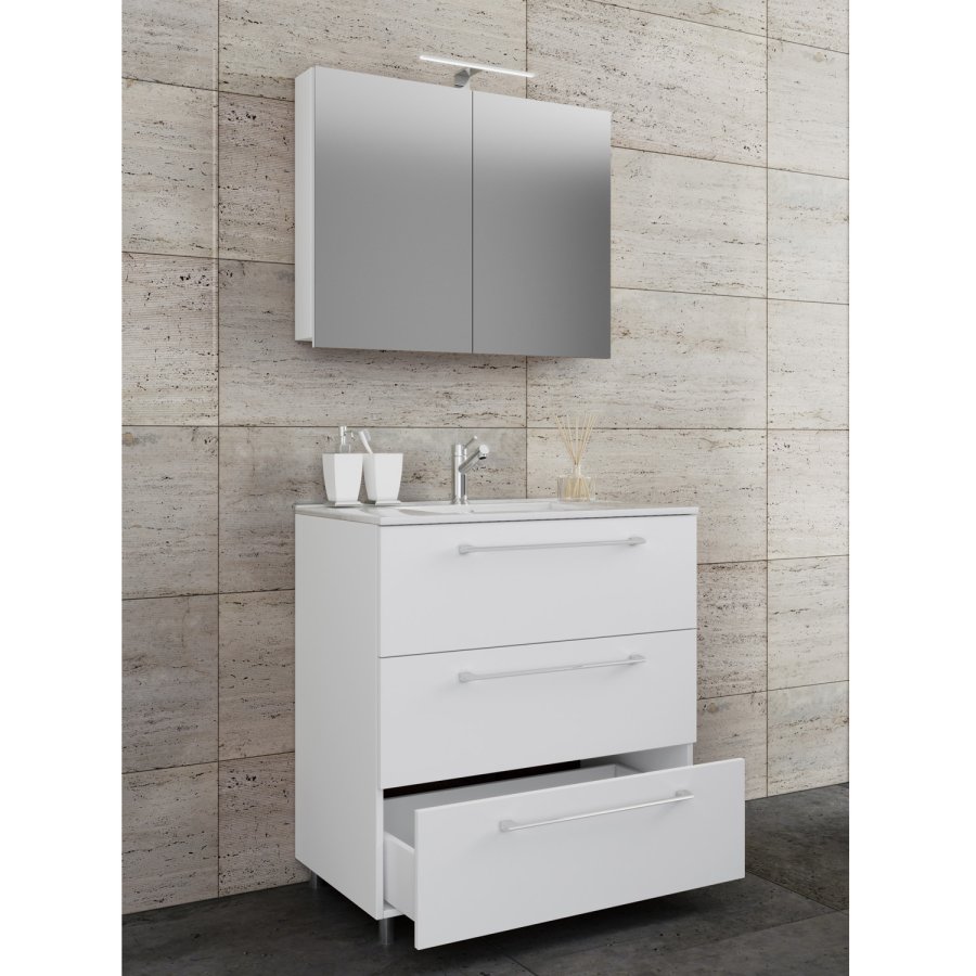 Sentas badevrelsesmbelst, m. ben - spejlglas, keramik og hvid melamin