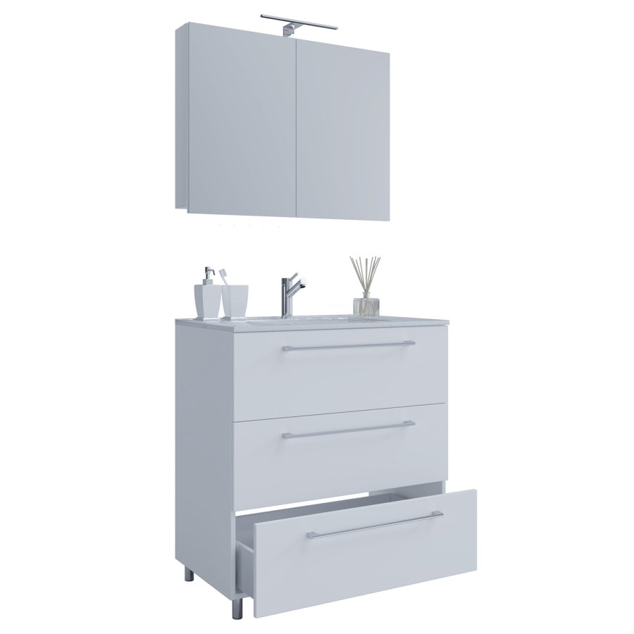 Sentas badevrelsesmbelst, m. ben - spejlglas, keramik og hvid melamin