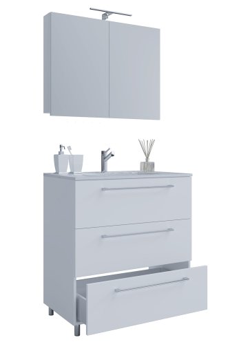 Sentas badevrelsesmbelst, m. ben - spejlglas, keramik og hvid melamin