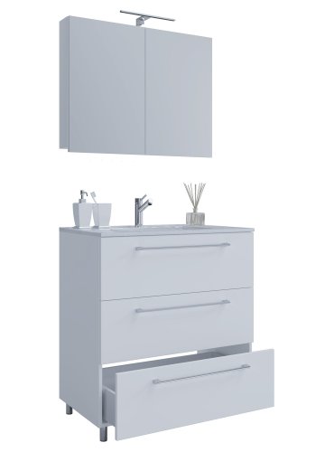 Sentas badevrelsesmbelst, m. ben - spejlglas, keramik og hvid melamin