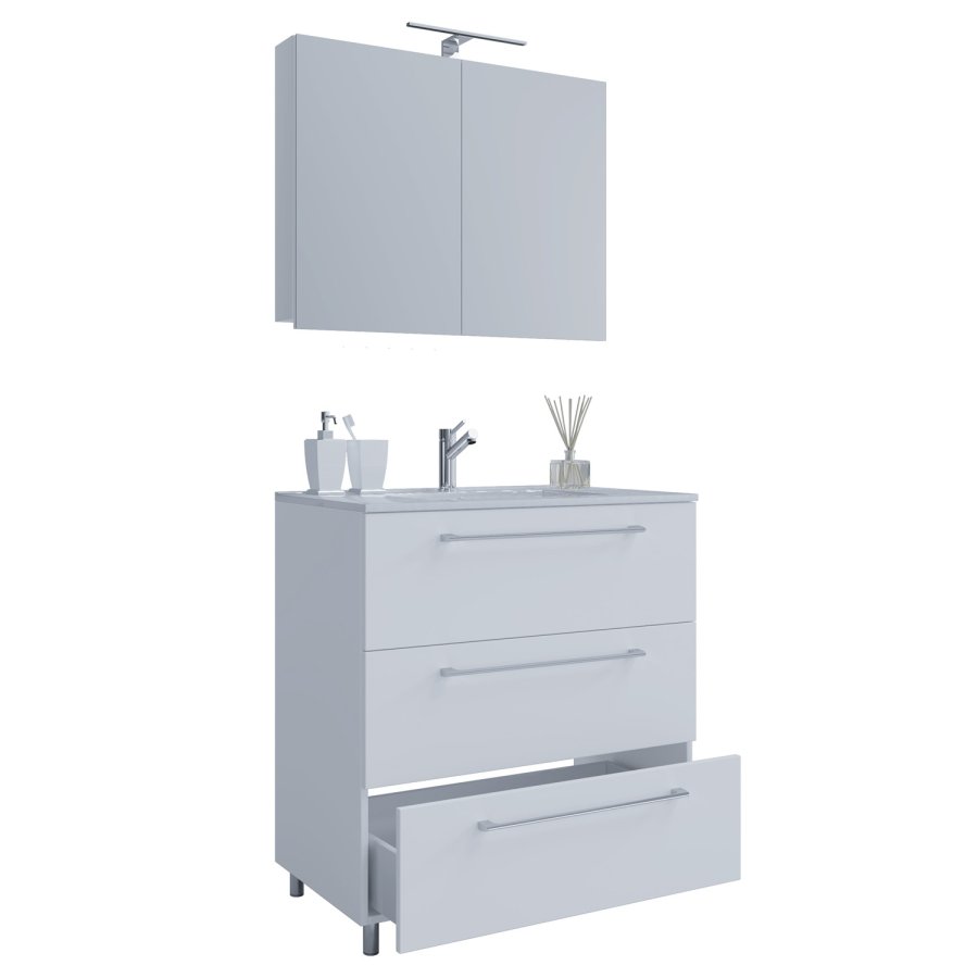 Sentas badevrelsesmbelst, m. ben - spejlglas, keramik og hvid melamin