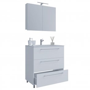 Sentas badevrelsesmbelst, m. ben - spejlglas, keramik og hvid melamin