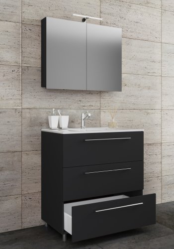 Sentas badevrelsesmbelst, m. ben - spejlglas, keramik og sort melamin