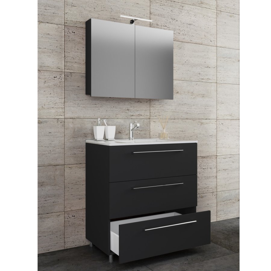 Sentas badevrelsesmbelst, m. ben - spejlglas, keramik og sort melamin