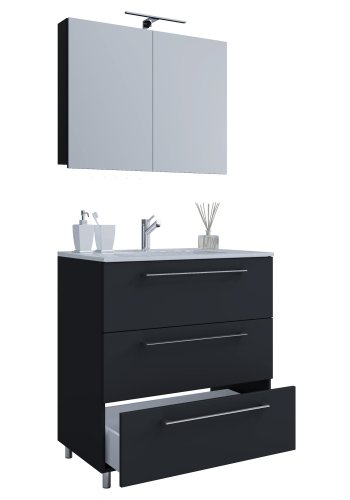 Sentas badevrelsesmbelst, m. ben - spejlglas, keramik og sort melamin