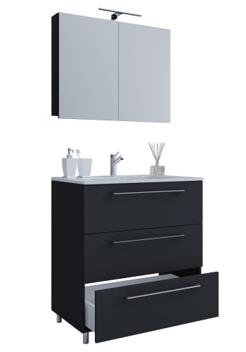 Sentas badevrelsesmbelst, m. ben - spejlglas, keramik og sort melamin