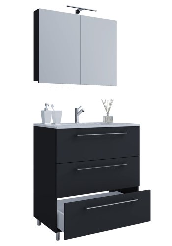 Sentas badevrelsesmbelst, m. ben - spejlglas, keramik og sort melamin