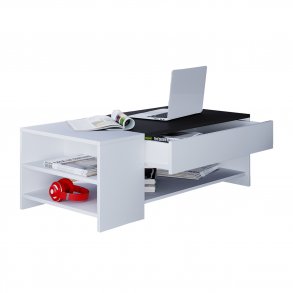 Tindus sofabord, m. 3 hylder og 1 skuffe - hvid og sort tr