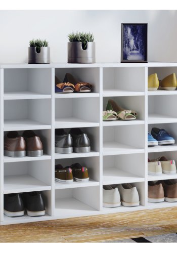 Hinsol L skoskab, m. 20 hylder - hvid tr