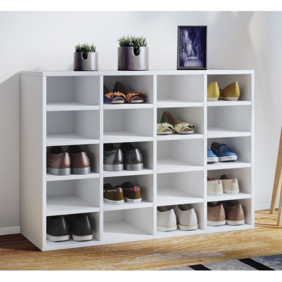 Hinsol L skoskab, m. 20 hylder - hvid tr