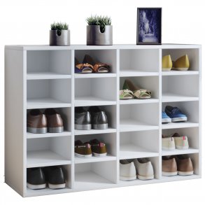 Hinsol L skoskab, m. 20 hylder - hvid tr