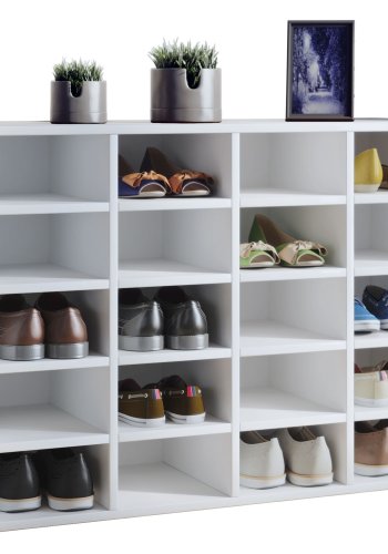 Hinsol L skoskab, m. 20 hylder - hvid tr